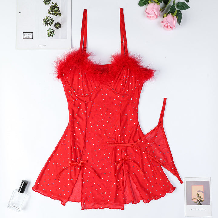 Sexy Black Rhinestone Mesh Dress Set