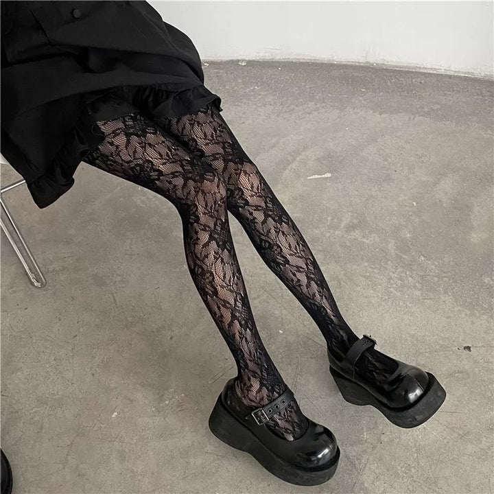 Vintage Lace Floral Pattern Sheer Pantyhose