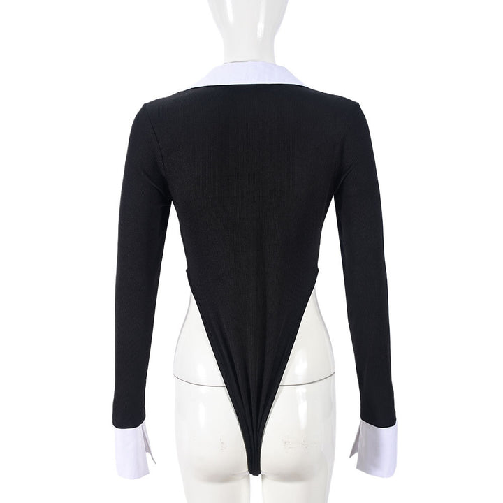 Black & White Deep V Bodysuit Lingerie