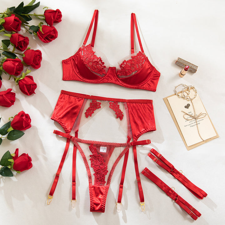 Lace Mesh Lingerie Set with Garter Belt