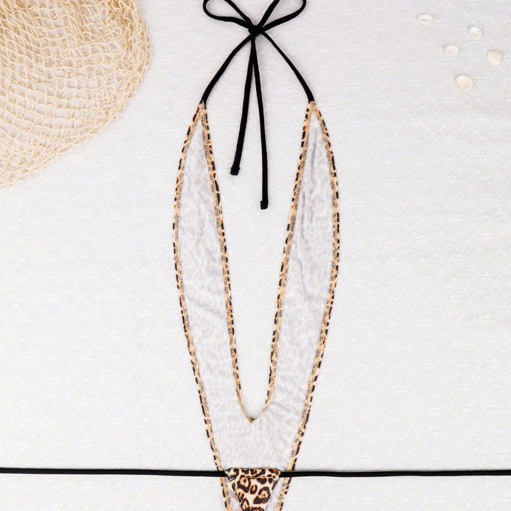 Leopard Print Deep V Halter One-Piece Swimsuit