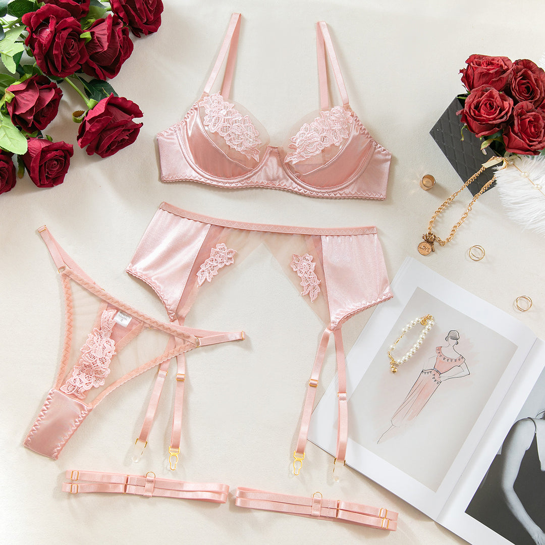 Lace Mesh Lingerie Set with Garter Belt