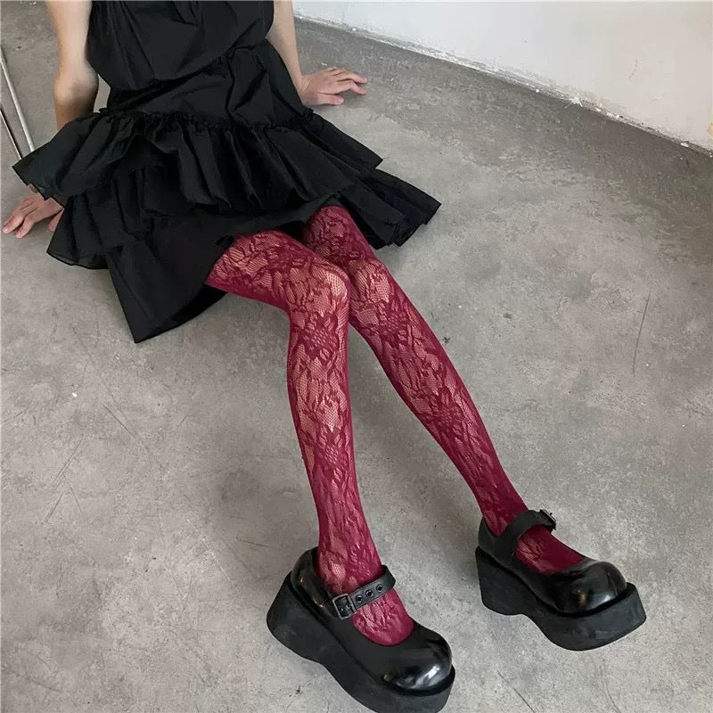 Vintage Lace Floral Pattern Sheer Pantyhose