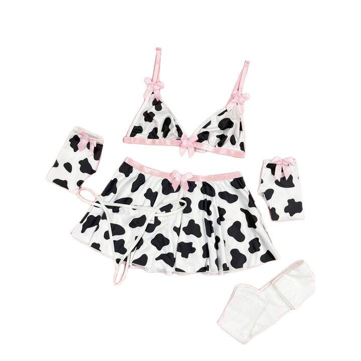 Sexy Cow Print Mini Skirt & Lingerie Set