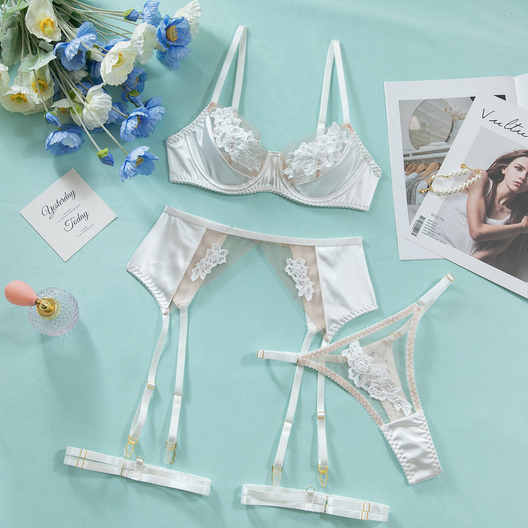 Lace Mesh Lingerie Set with Garter Belt