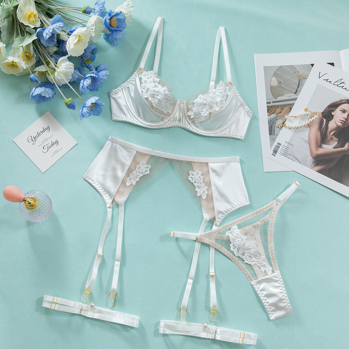 Lace Mesh Lingerie Set with Garter Belt