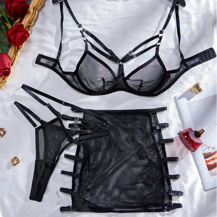 Sexy Sheer Mesh 3-Piece Lingerie Set