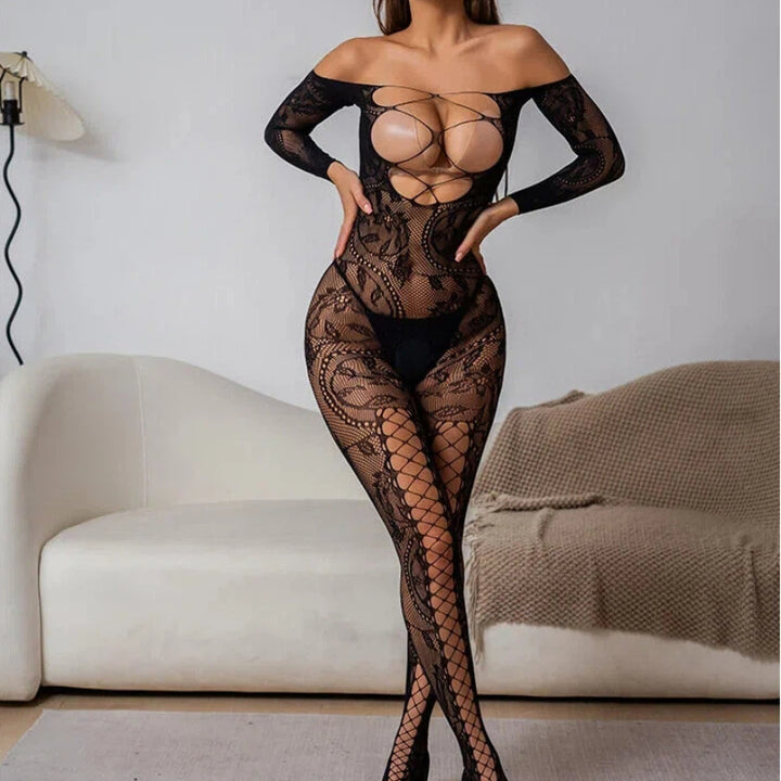 Dragon Pattern Open Crotch Bodystocking