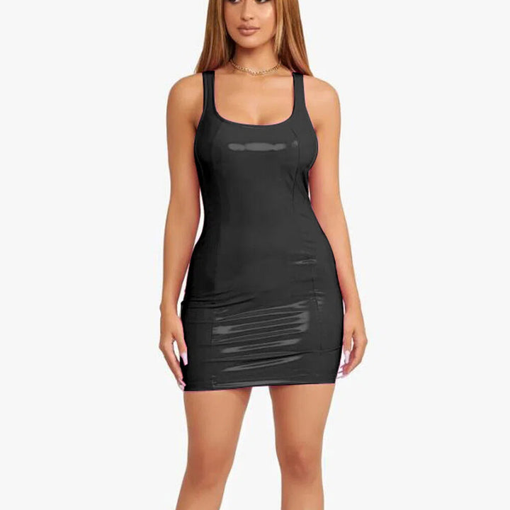 Glossy Bodycon Mini Dress High Shine Sexy Party Dress Slim Fit