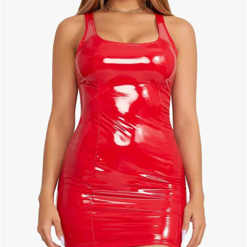 Glossy Bodycon Mini Dress High Shine Sexy Party Dress Slim Fit