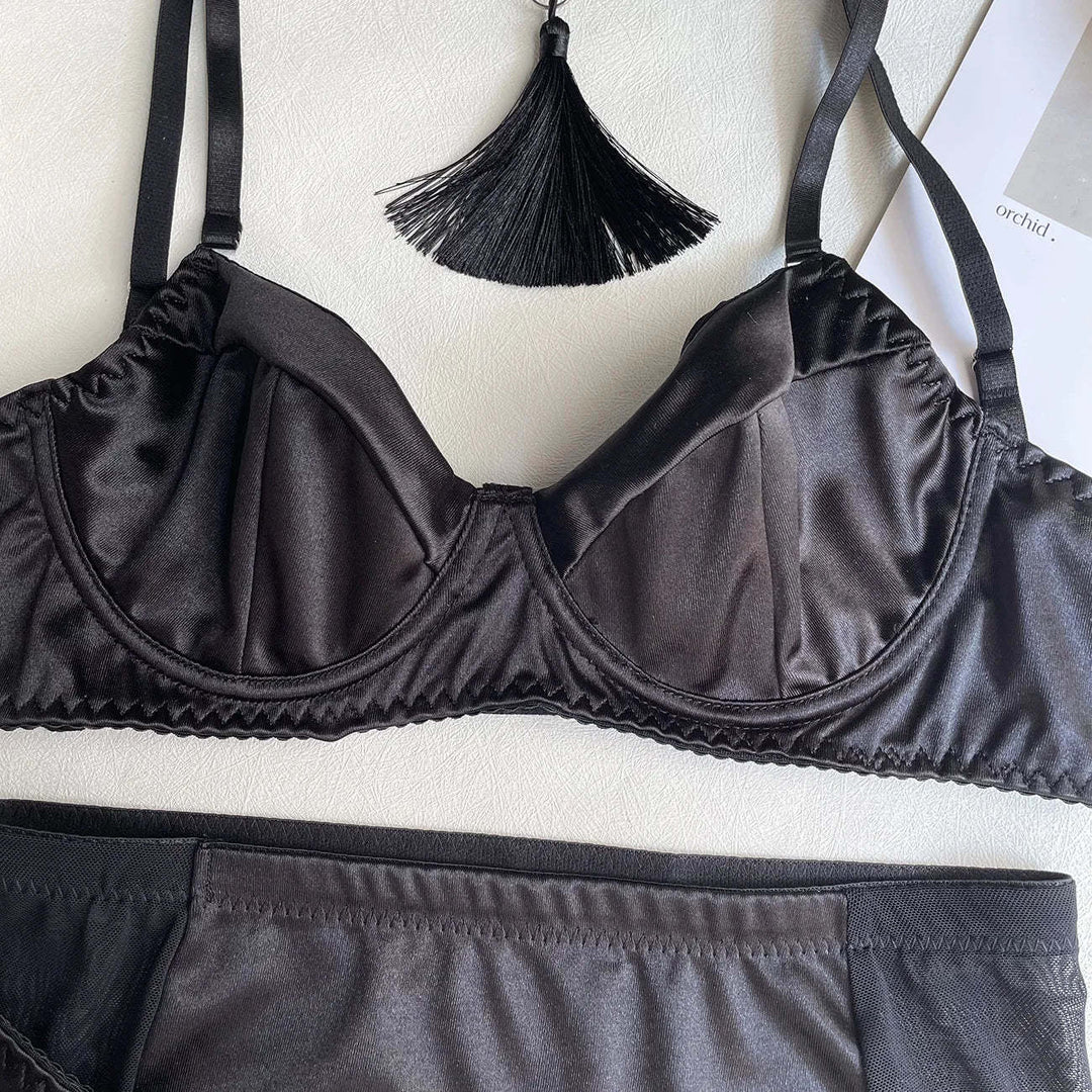 Noir Satin Desire Lingerie Set