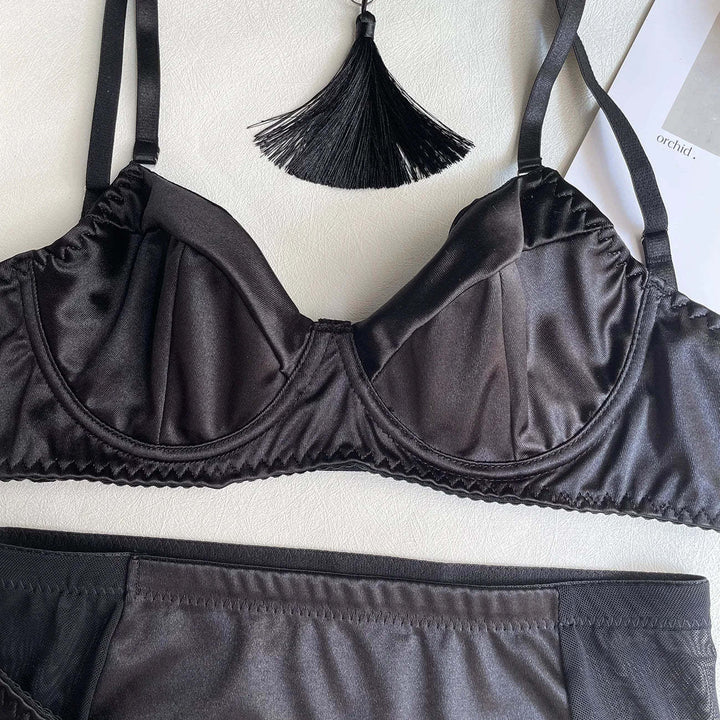 Noir Satin Desire Lingerie Set