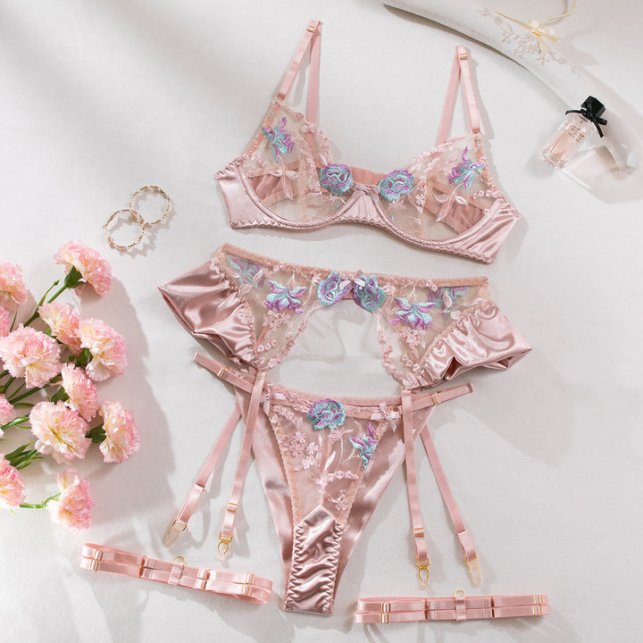 Blush Bloom Embroidered Lace Lingerie Set