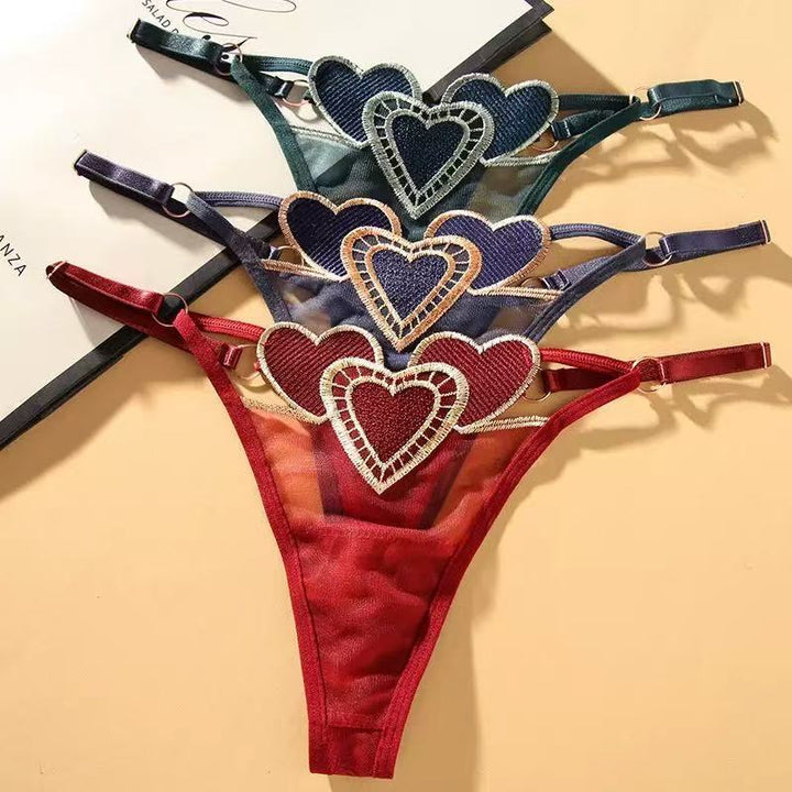 Adjustable Heart Embroidery G-String Panty for Women