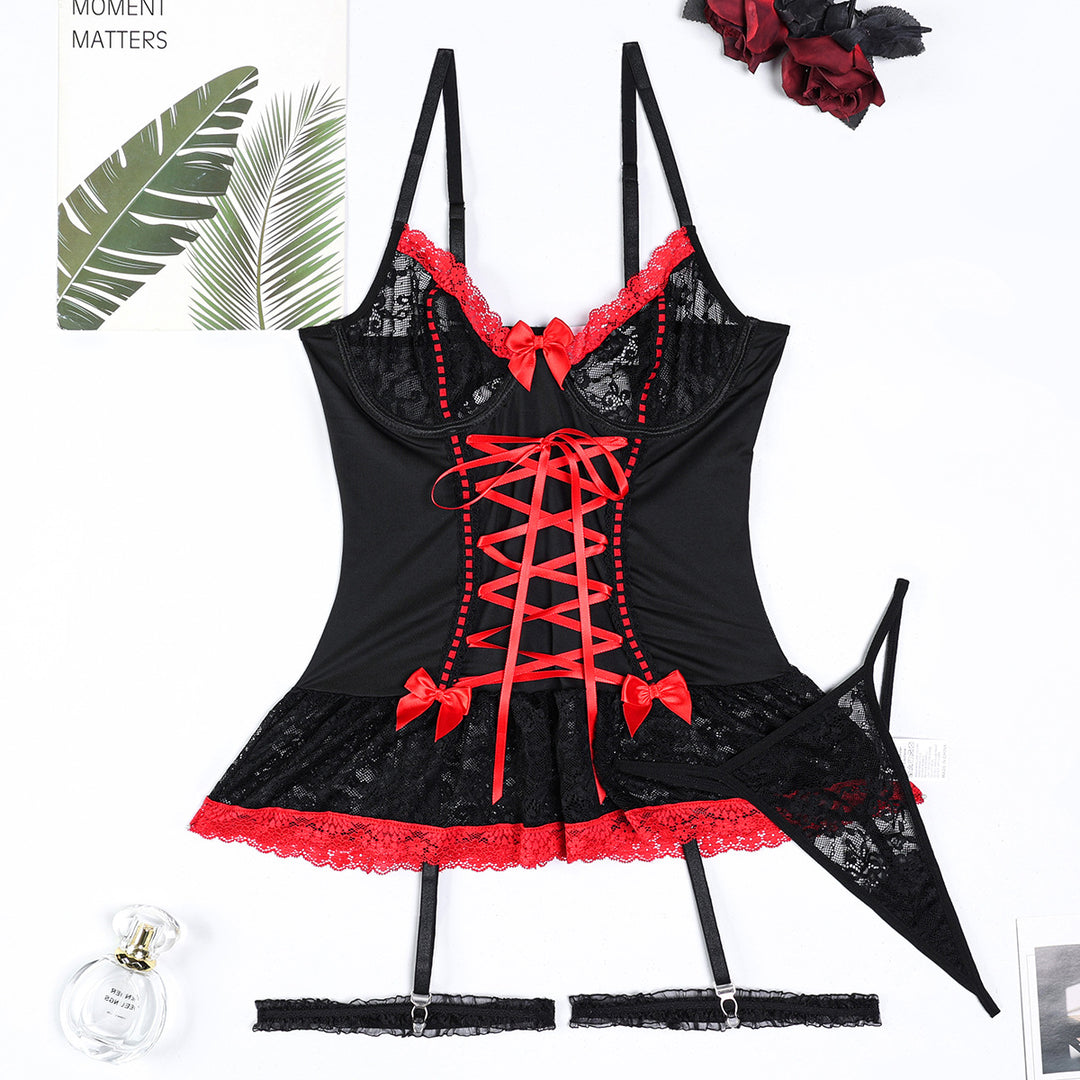 Lace Bow Crisscross Lingerie Set