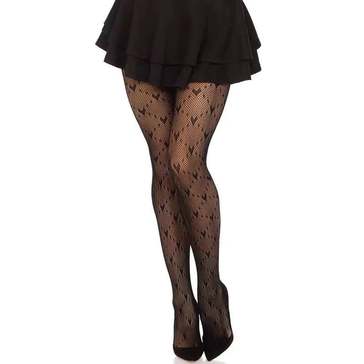 Heart Jacquard Fishnet Tights