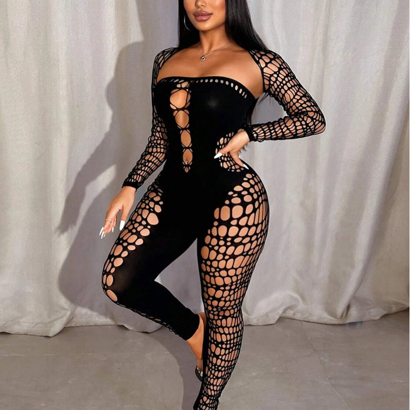 Square Neck Cut-Out Sheer Knit Bodycon Dress
