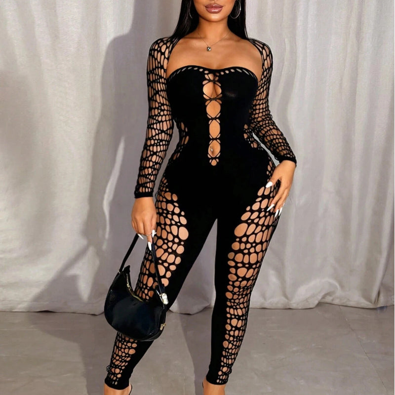 Square Neck Cut-Out Sheer Knit Bodycon Dress