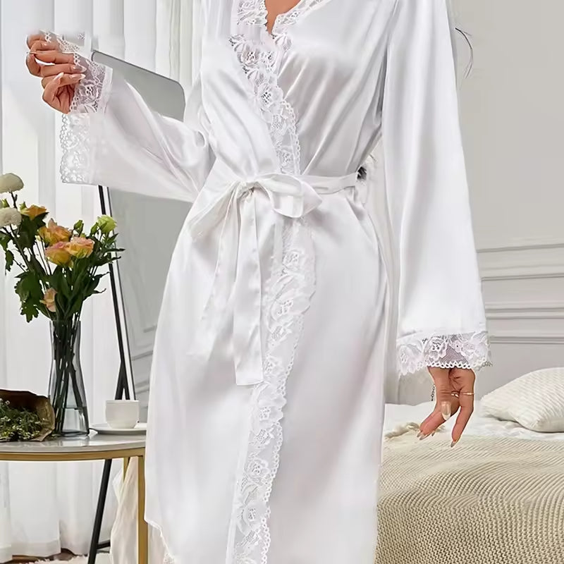 Ivory Lace Satin Robe