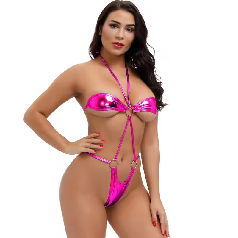 Sexy Metallic Strappy Lingerie Set