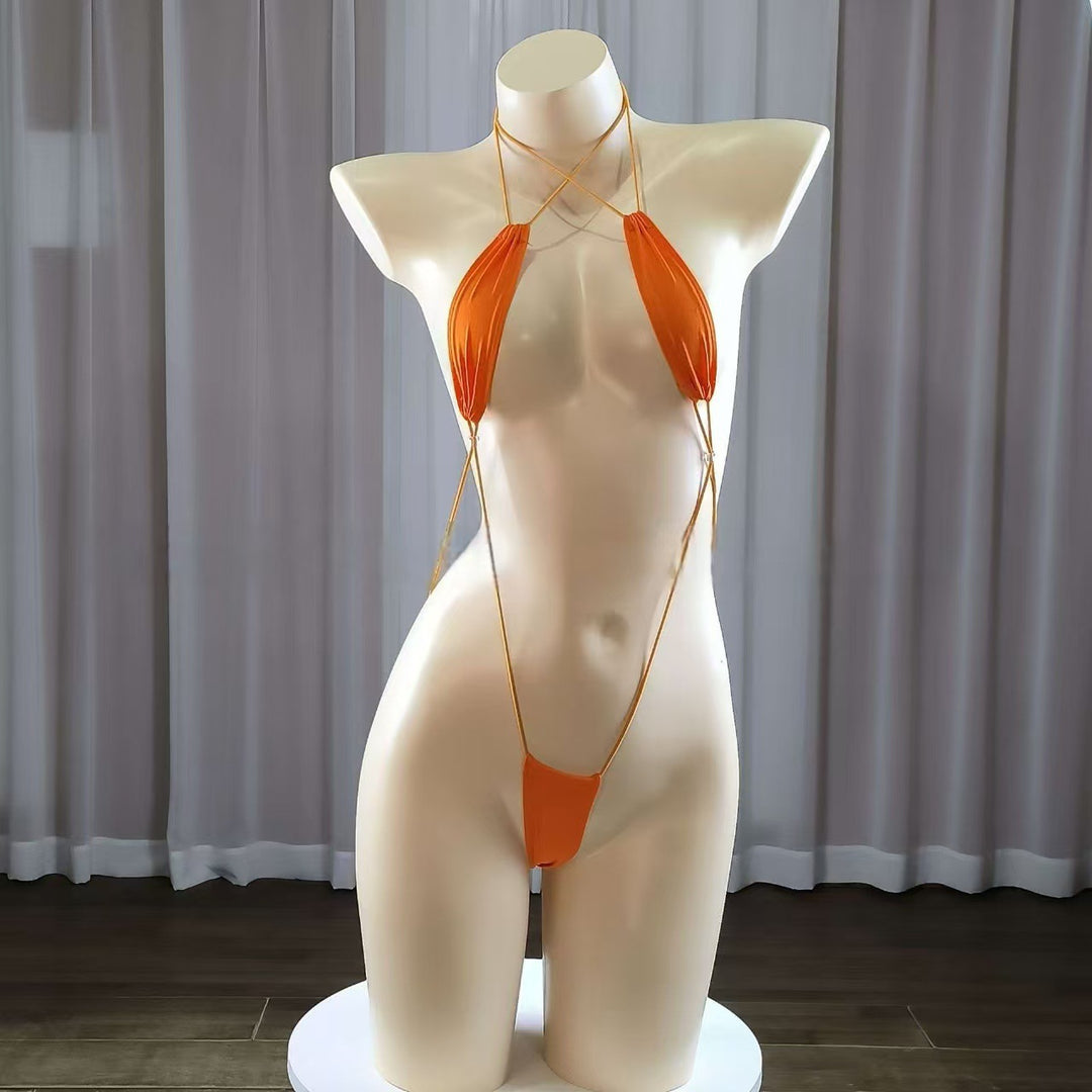 Sexy Minimalist Micro Strap Teddy Bodysuit – Halter Open Design One-Piece Lingerie