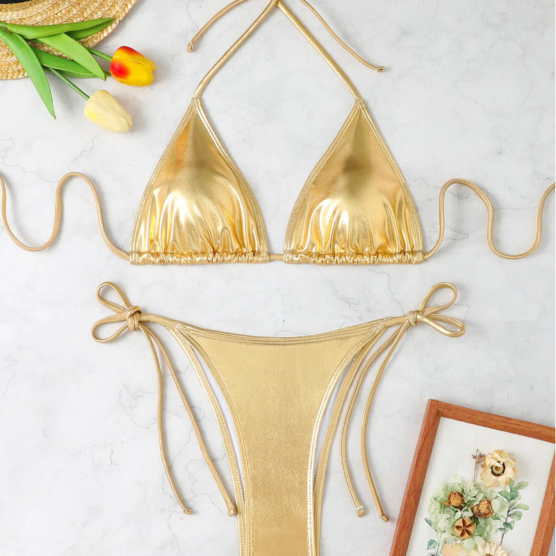 Minimal Triangle Bikini Set – Sexy Tie-Side Two-Piece Swimsuit