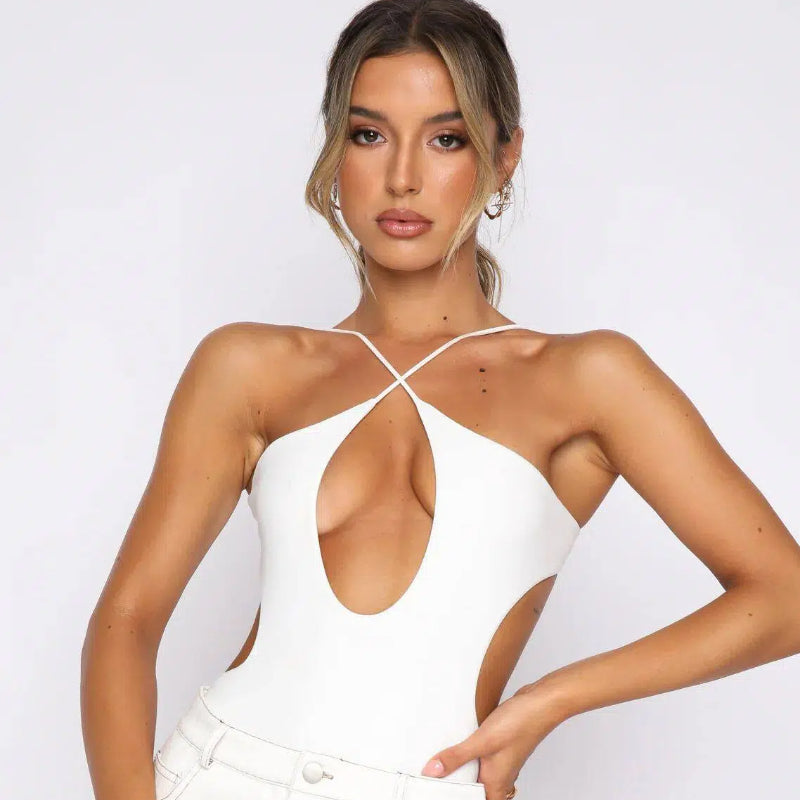 Women's Solid Color Cutout One-Piece Swimsuit – Deep Plunge High-Cut Monokini Swimwear
