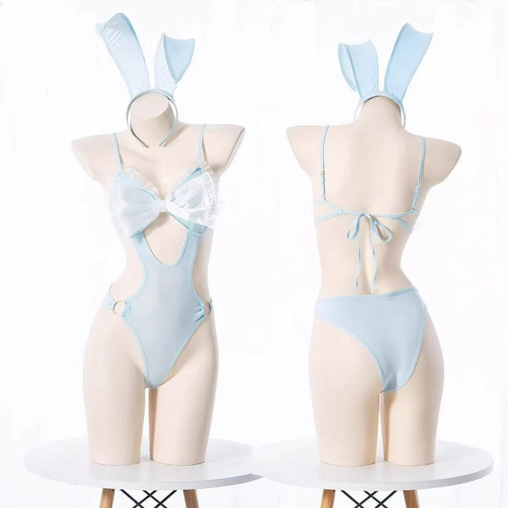Cute Bunny Lingerie Bodysuit Set for Women – Pastel Blue Bunny Costume with Ears