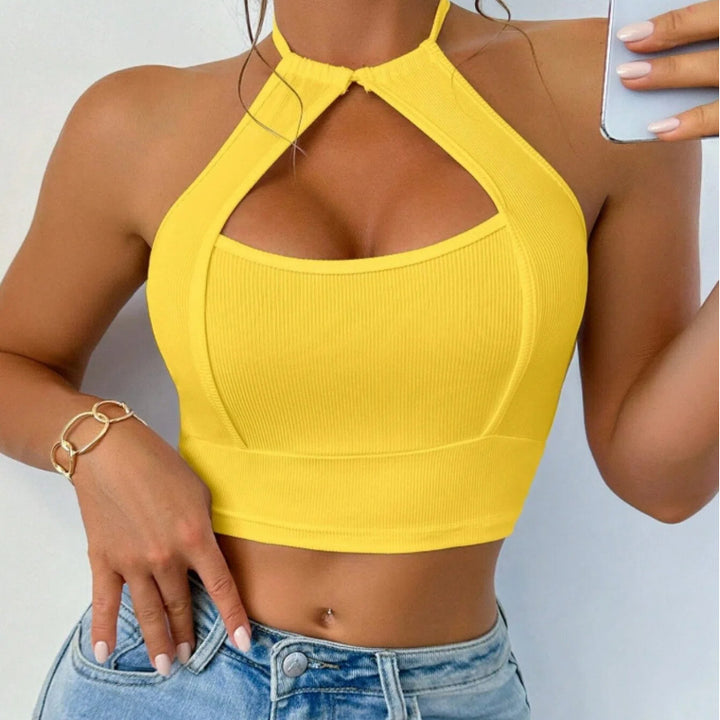 Sexy Cut-Out Halter Crop Top – Sleeveless Bodycon Clubwear Tank