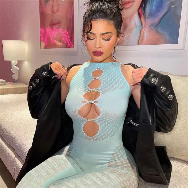 Sexy Lace Mesh Bodycon Mini Dress – Cutout Long Sleeve Sheer Lingerie Dress