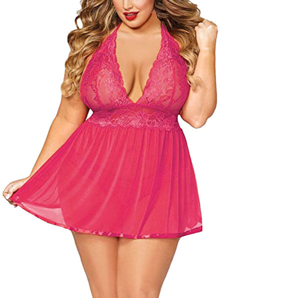 Plus Size Lace Sheer Babydoll Nightdress