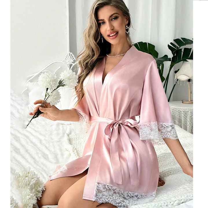 Women's Long Lace Trim Robe