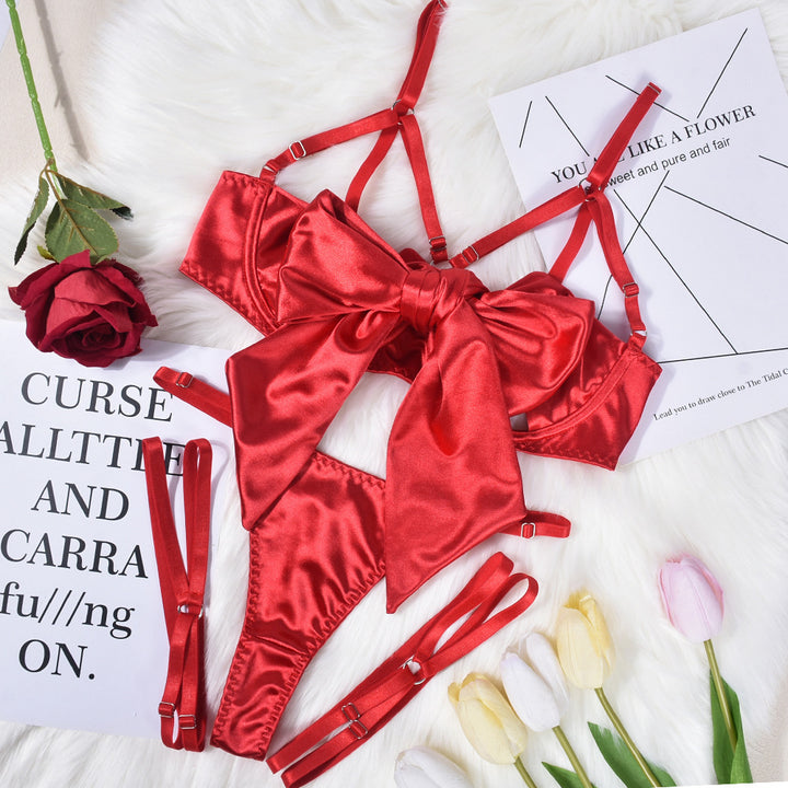 Satin Bow Strappy Lingerie Set
