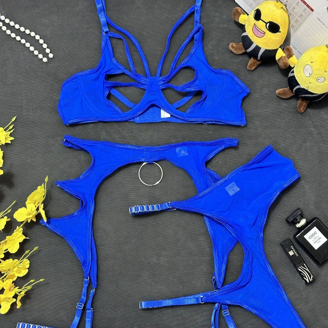 Sexy Cut-Out Mesh Lingerie Set Underwire Push-Up Sculpting Intimate Set