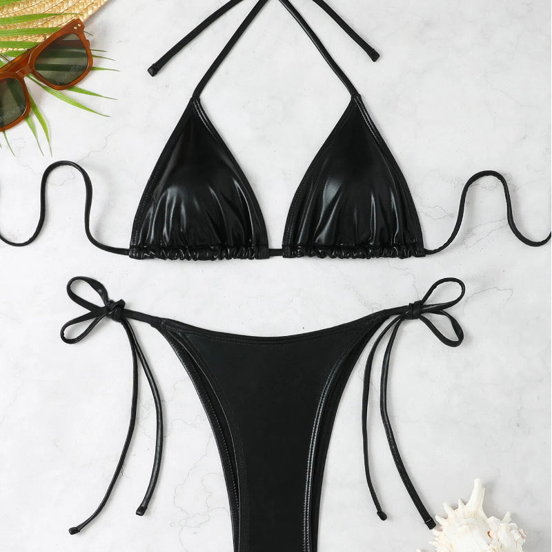 Minimal Triangle Bikini Set – Sexy Tie-Side Two-Piece Swimsuit