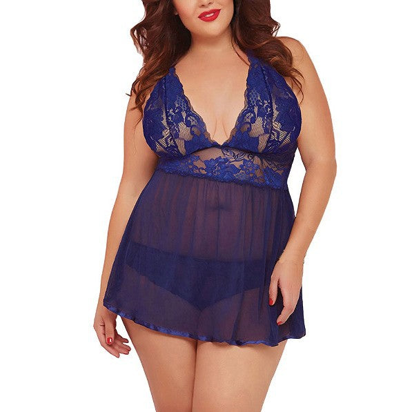Plus Size Lace Sheer Babydoll Nightdress