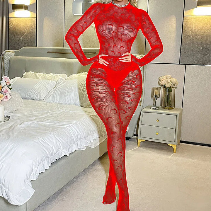 Sheer Long-Sleeve Lace Bodystocking