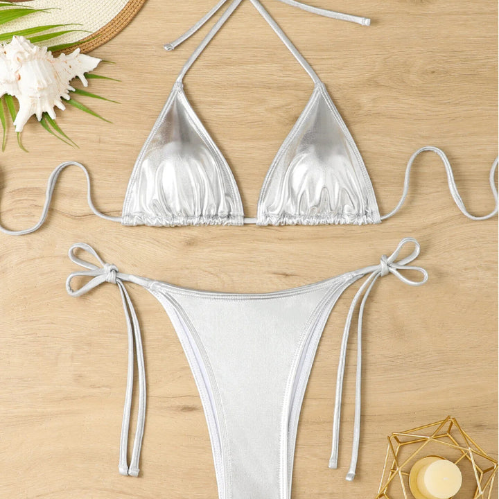 Minimal Triangle Bikini Set – Sexy Tie-Side Two-Piece Swimsuit
