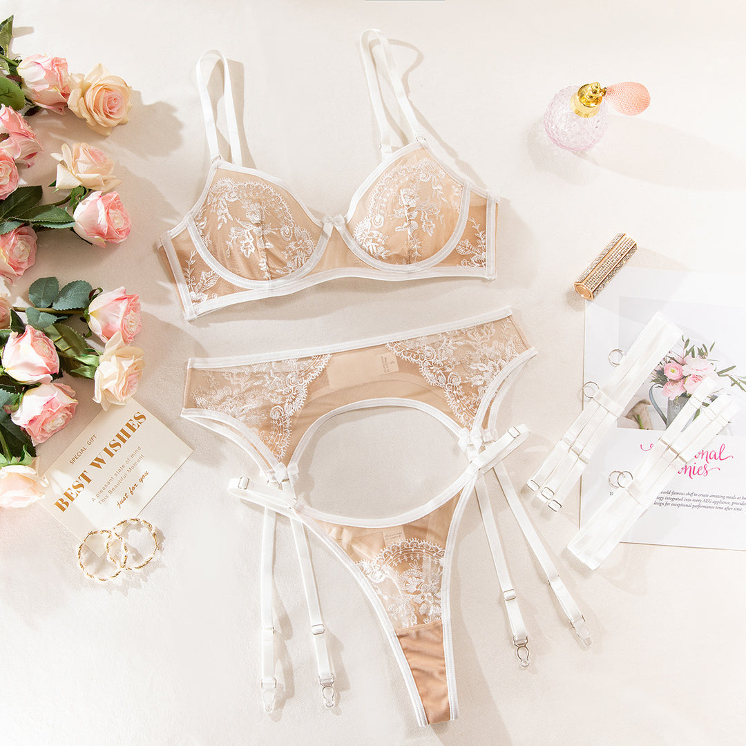 Lace Embroidery Sheer Lingerie Set for Women