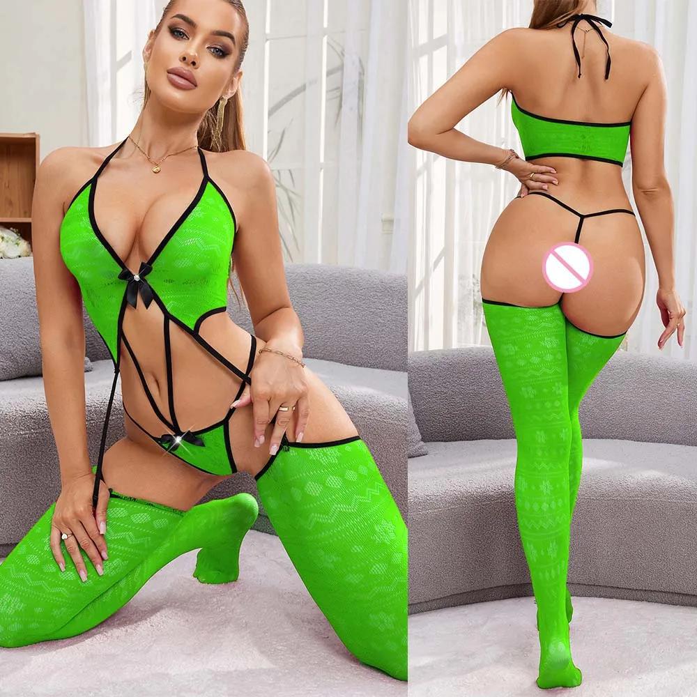 Sexy High-Neck Fishnet Bodystocking – Cutout Bodycon One-Piece Lingerie
