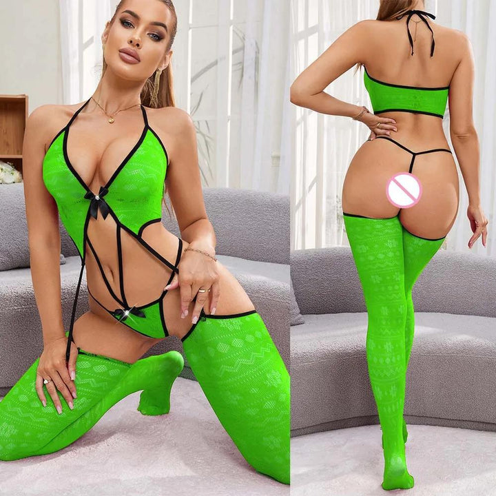 Sexy High-Neck Fishnet Bodystocking – Cutout Bodycon One-Piece Lingerie