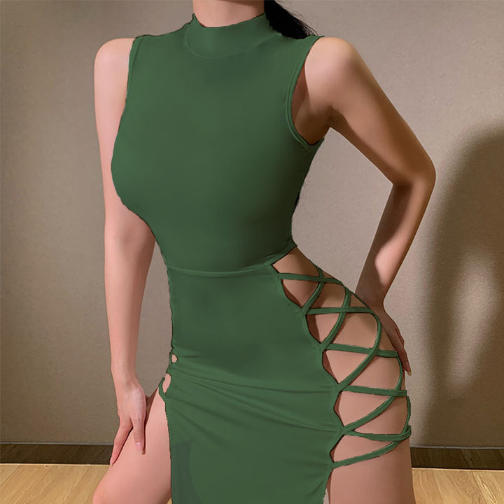 Sexy Black Cut-Out Side Lace-Up Long Dress for Women