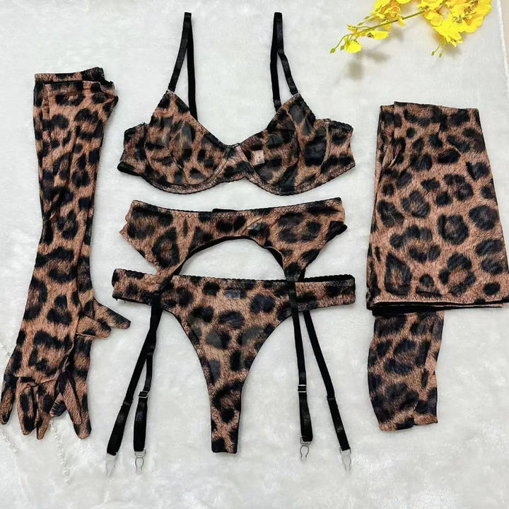 Sexy Leopard Print Sheer Lingerie Set